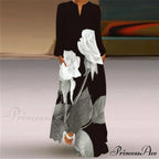 Printed Long Pocket Sexy V-neck Long Sleeve Dresses