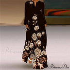 Printed Long Pocket Sexy V-neck Long Sleeve Dresses