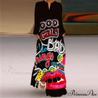 Printed Long Pocket Sexy V-neck Long Sleeve Dresses