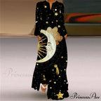 Printed Long Pocket Sexy V-neck Long Sleeve Dresses