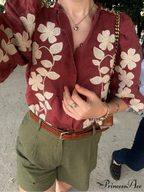 Printed Round Neck Short Sleeve Baggy Blouse