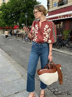 Printed Round Neck Short Sleeve Baggy Blouse