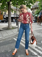 Printed Round Neck Short Sleeve Baggy Blouse