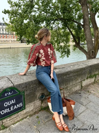 Printed Round Neck Short Sleeve Baggy Blouse