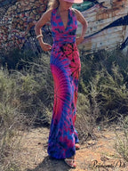 Printed Sleeveless Stylish V-Neck Maxi Dress