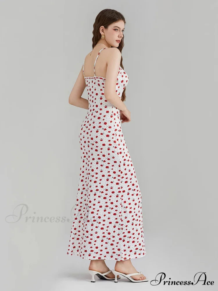 Printed Spaghetti Strap Ribbon Tie-Up Slip Holiday Flower Dress