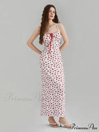 Printed Spaghetti Strap Ribbon Tie-Up Slip Holiday Flower Dress