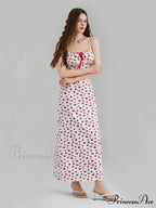 Printed Spaghetti Strap Ribbon Tie-Up Slip Holiday Flower Dress