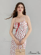 Printed Spaghetti Strap Ribbon Tie-Up Slip Holiday Flower Dress