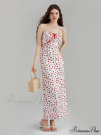 Printed Spaghetti Strap Ribbon Tie-Up Slip Holiday Flower Dress