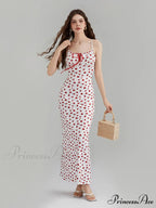 Printed Spaghetti Strap Ribbon Tie-Up Slip Holiday Flower Dress