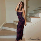 Printed Spaghetti Strap Sleeveless V-neck Backless Bodvcon Summer Lady Party SlimFloral Dress