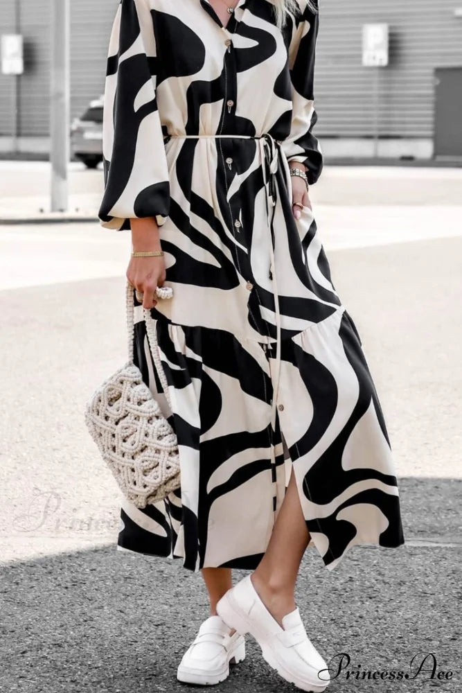 Printed Strappy Shirt Dress with Contrast