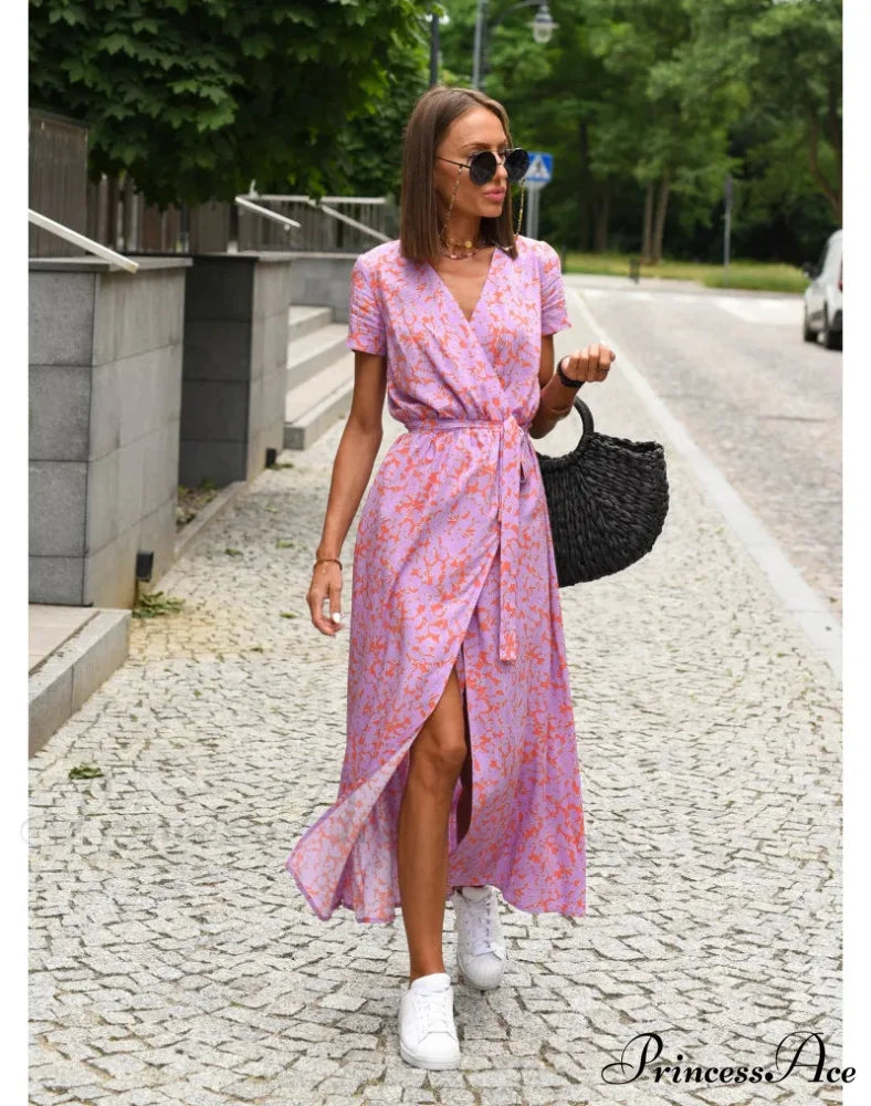 Printed V-neck Summer Dress