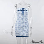Printed Vacation Off-Shoulder Blue Metal Button Spring Elegant Outside Female Mini Floral Dress