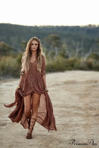 Printing Large Deep V Neck Stretch Bohemian Dress