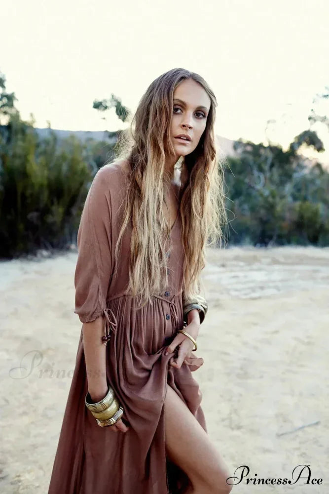 Printing Large Deep V Neck Stretch Bohemian Dress