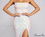 Priya Formal Iridescent Charming Sequin Scroll Dress