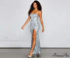 Priya Formal Iridescent Charming Sequin Scroll Dress