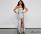 Priya Formal Iridescent Charming Sequin Scroll Dress