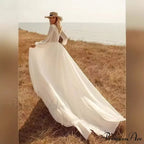 Profound Plunging Neckline Extended Sleeve Bridal Wedding Gown