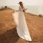 Profound Plunging Neckline Extended Sleeve Bridal Wedding Gown
