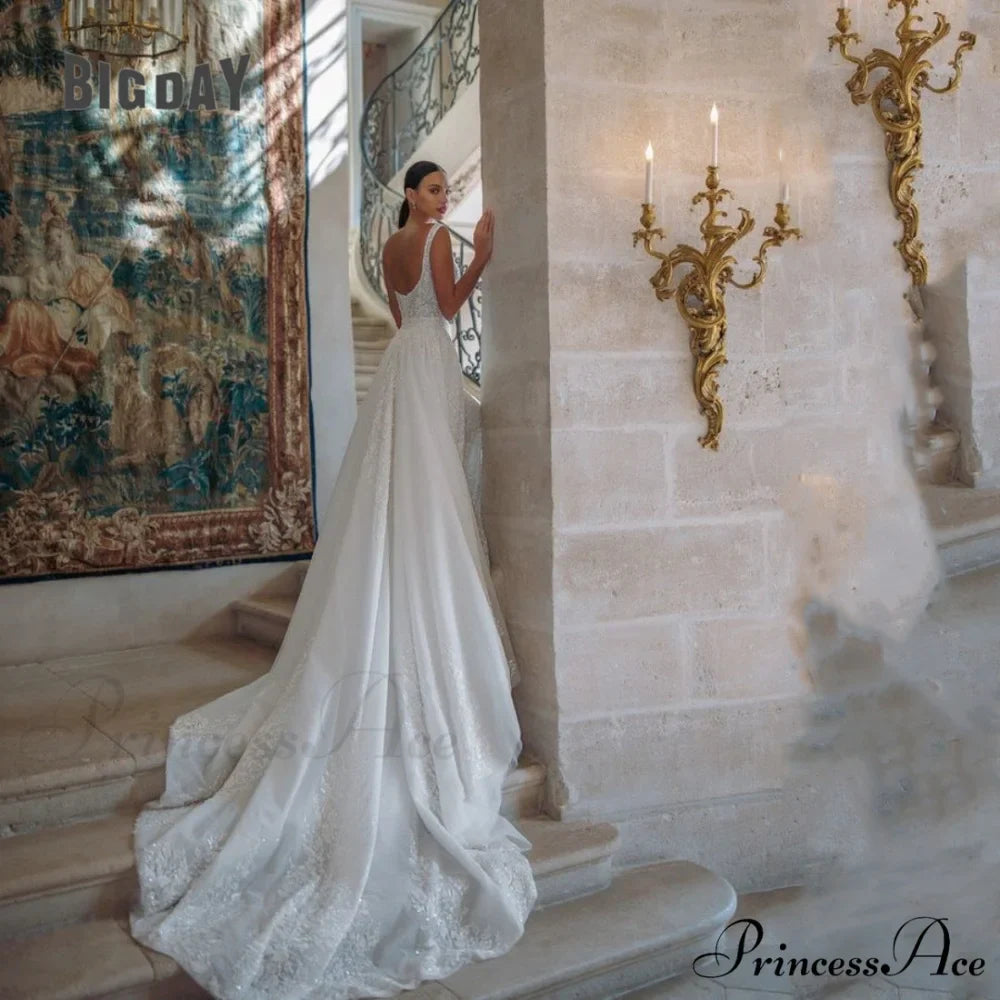 Profound Plunging Neckline Extended Tail Evening Marriage Gown