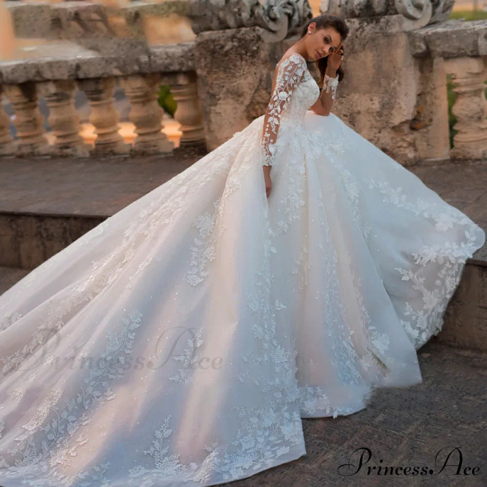 Profound Plunging Neckline Extended Train Bridal Gown