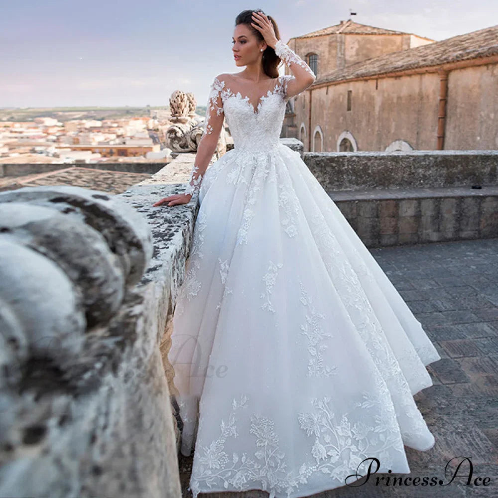 Profound Plunging Neckline Extended Train Bridal Gown