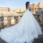 Profound Plunging Neckline Extended Train Bridal Gown