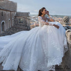 Profound Plunging Neckline Extended Train Bridal Gown