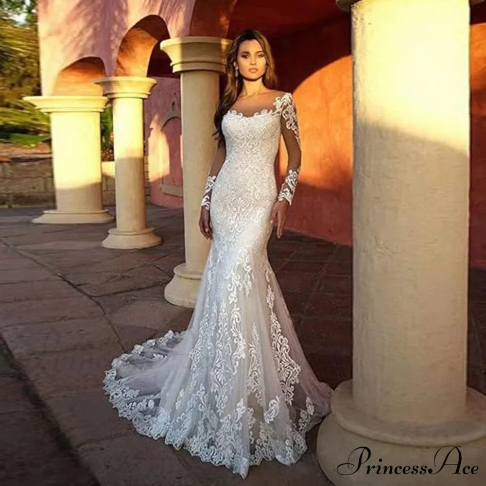Profound Plunging Neckline Lace Mermaid Bridal Gown