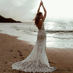 Profound Plunging Neckline Lace Mermaid Bridal Gown