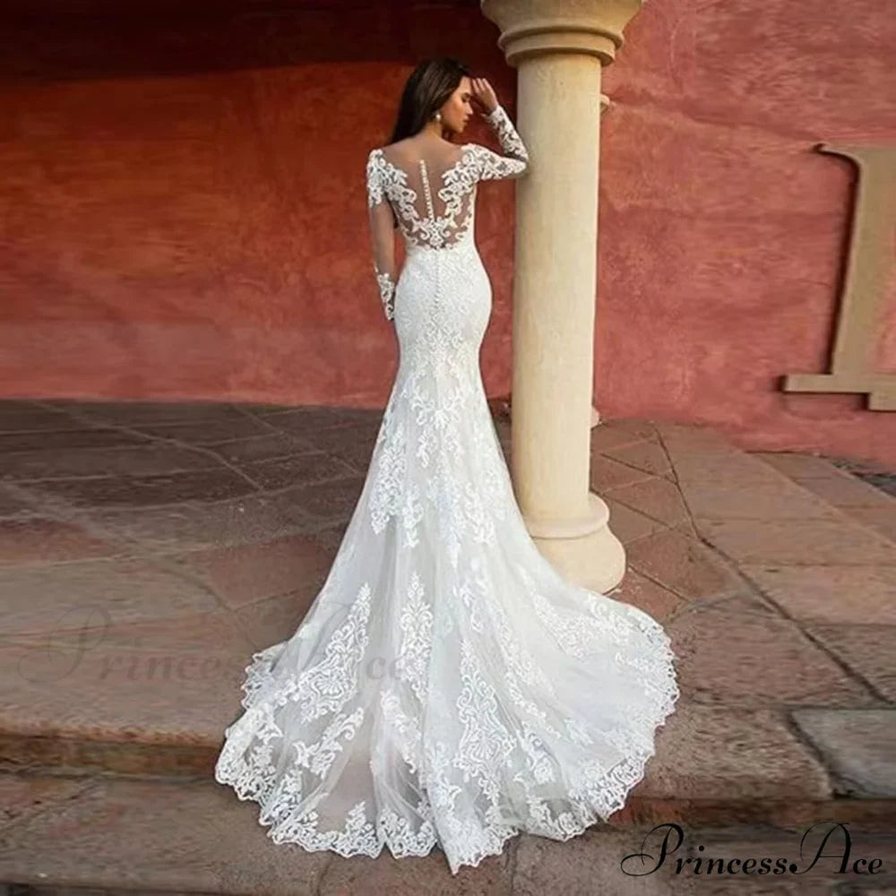 Profound Plunging Neckline Lace Mermaid Bridal Gown