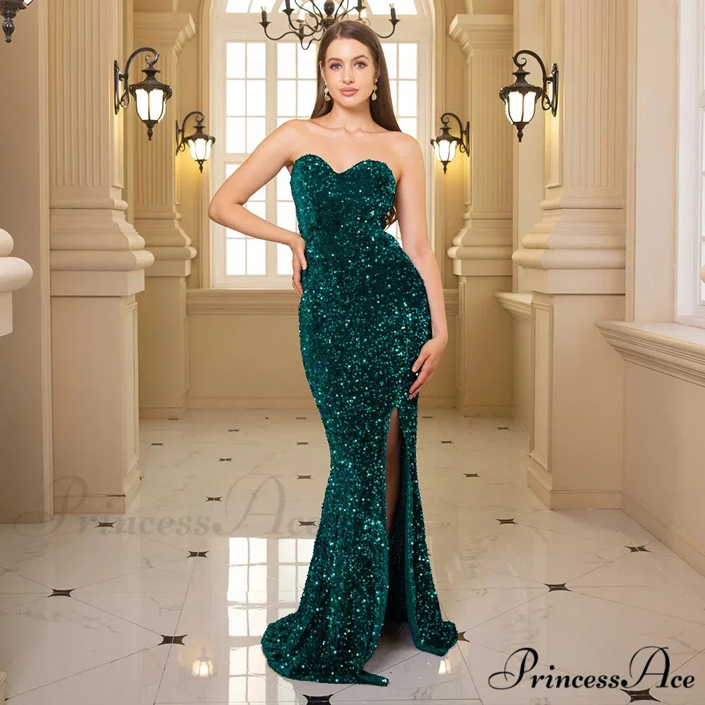 Profound Plunging Neckline Sparkling Evening Prom Gown