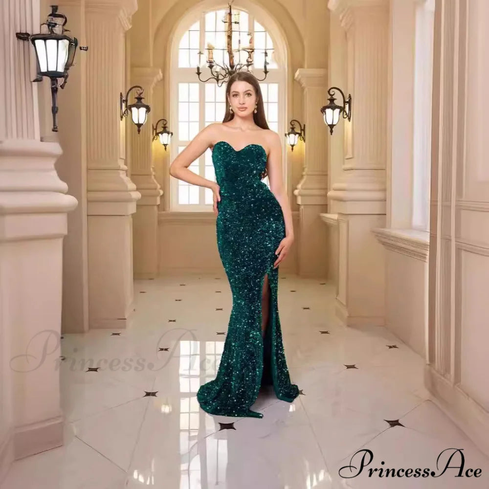 Profound Plunging Neckline Sparkling Evening Prom Gown