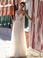 Profound Plunging Sheer Tulle Bridal Gown