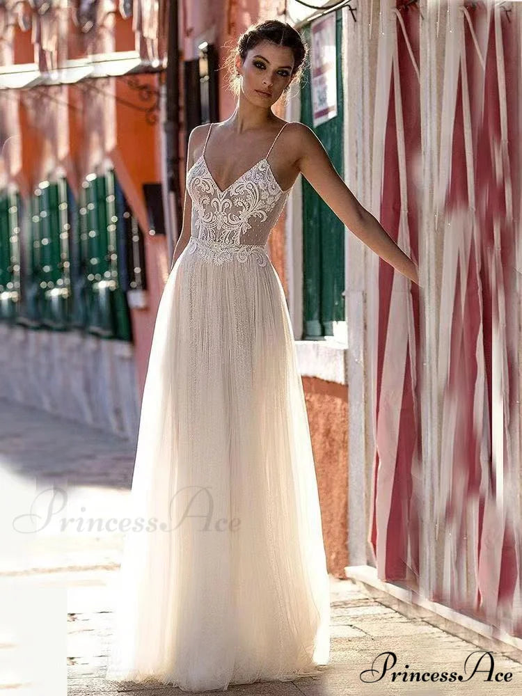 Profound Plunging Sheer Tulle Bridal Gown