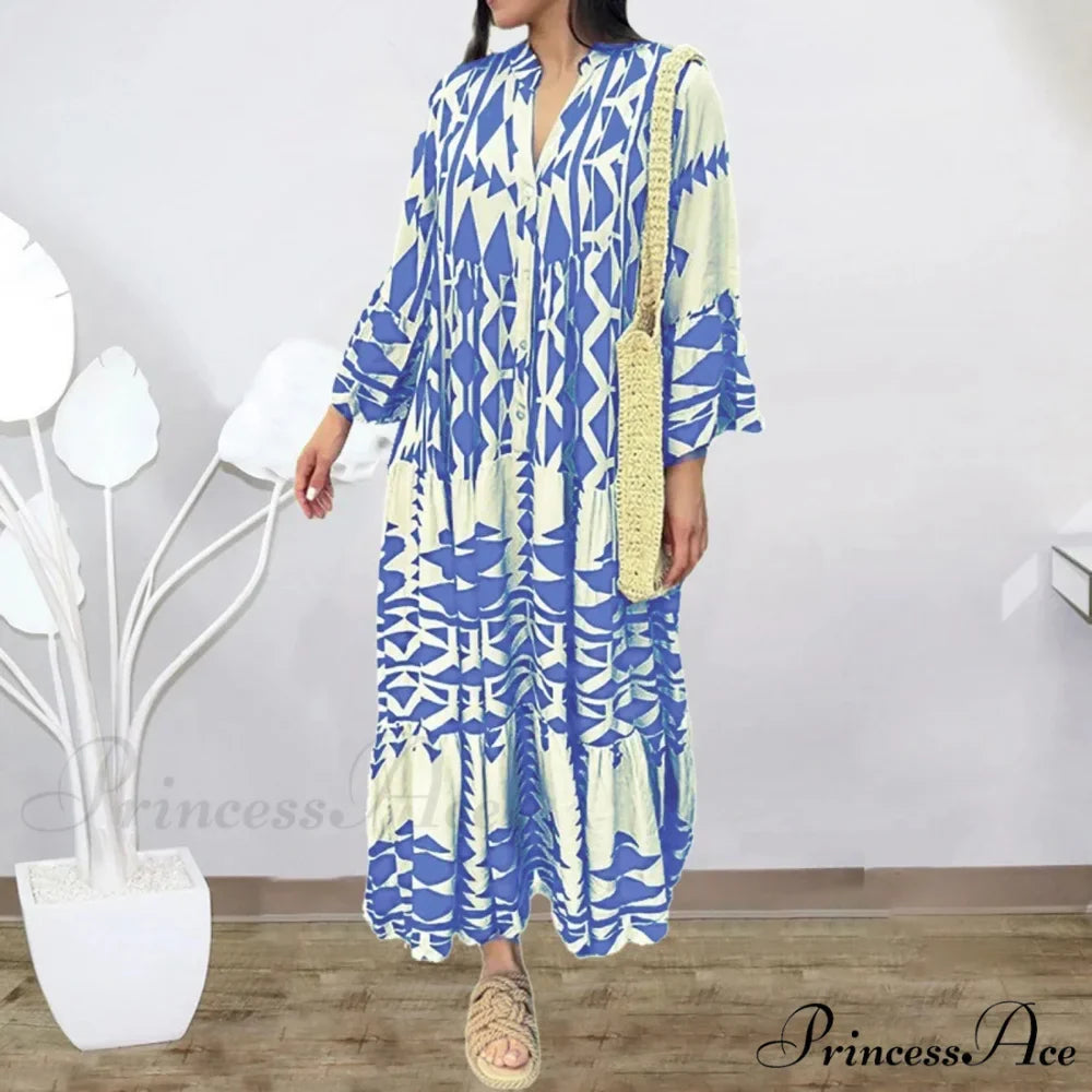 Prolonged Sleeve Ruffled Bohemian Dress