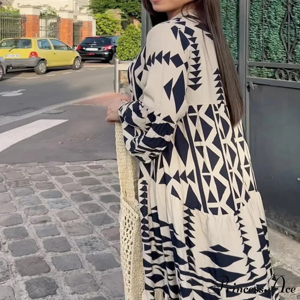 Prolonged Sleeve Ruffled Bohemian Dress