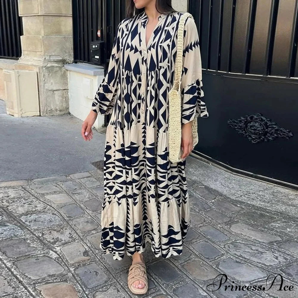 Prolonged Sleeve Ruffled Bohemian Dress