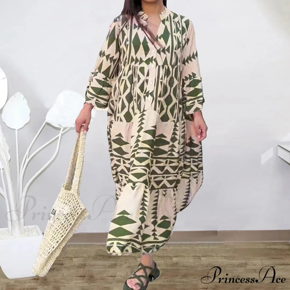 Prolonged Sleeve Ruffled Bohemian Dress