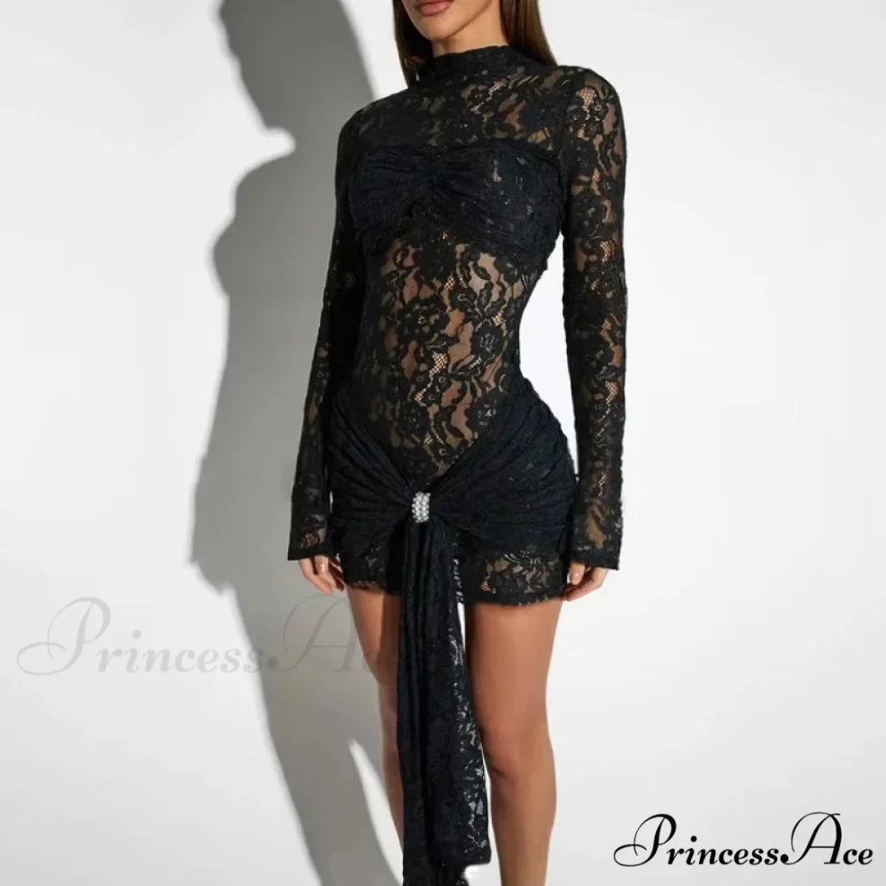 Prolonged-Sleeve Ruffled Envelop Mini Dress