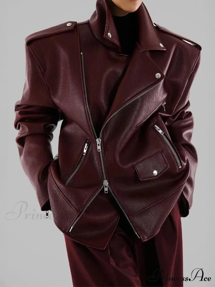 PU Leather Double Zipper Coat