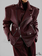 PU Leather Double Zipper Coat