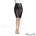 PU Leather Elegant Pencil Midi Skirts