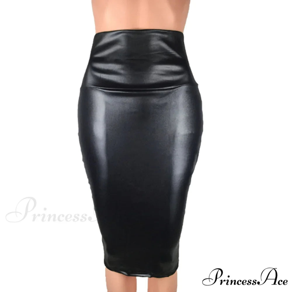 PU Leather Elegant Pencil Midi Skirts