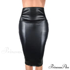 PU Leather Elegant Pencil Midi Skirts