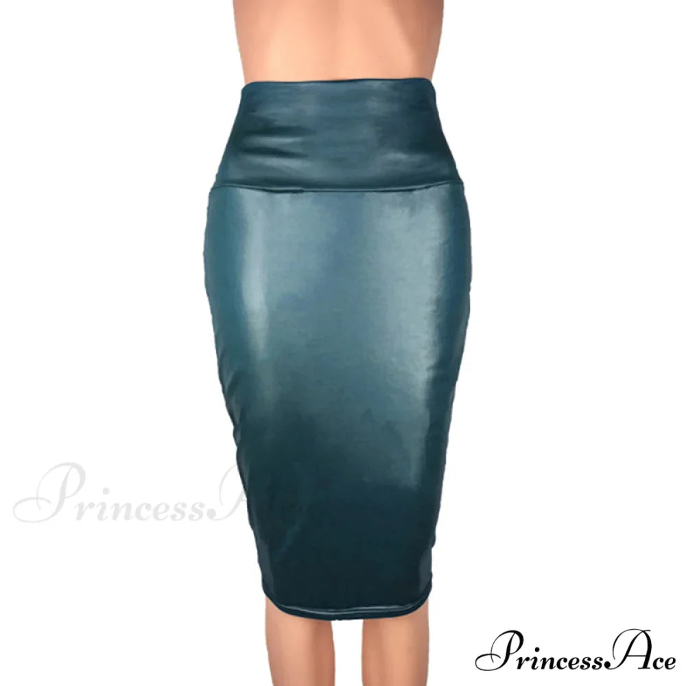 PU Leather Elegant Pencil Midi Skirts