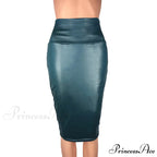 PU Leather Elegant Pencil Midi Skirts